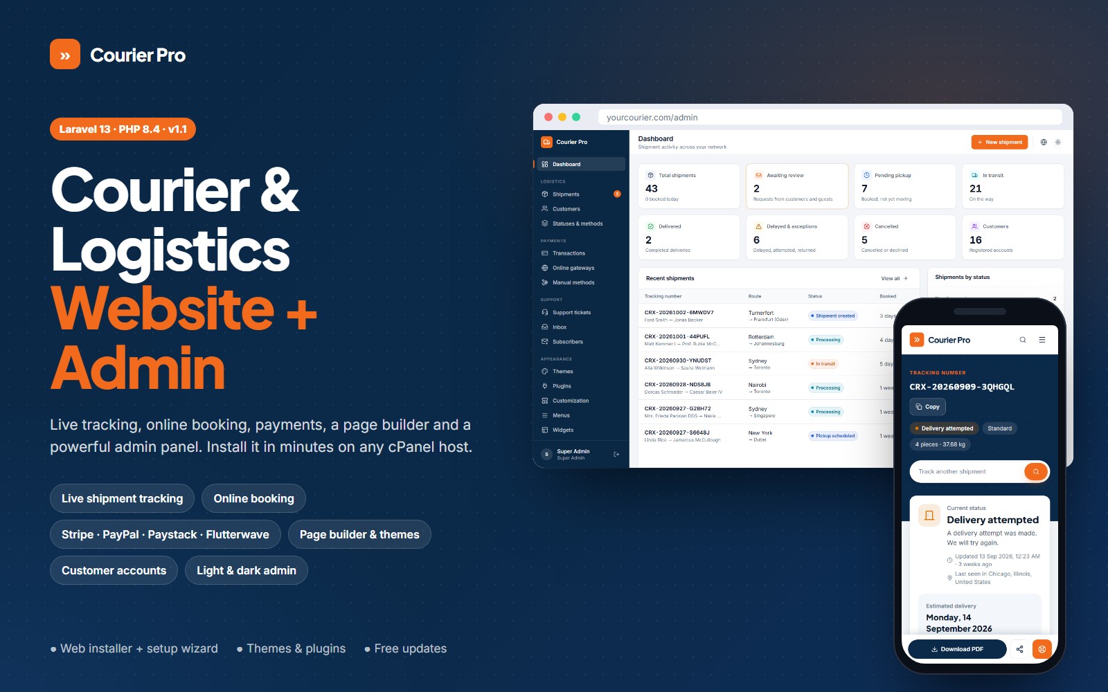 Courier Pro - Courier, Cargo & Logistics Website with Tracking, Booking and Admin Panel