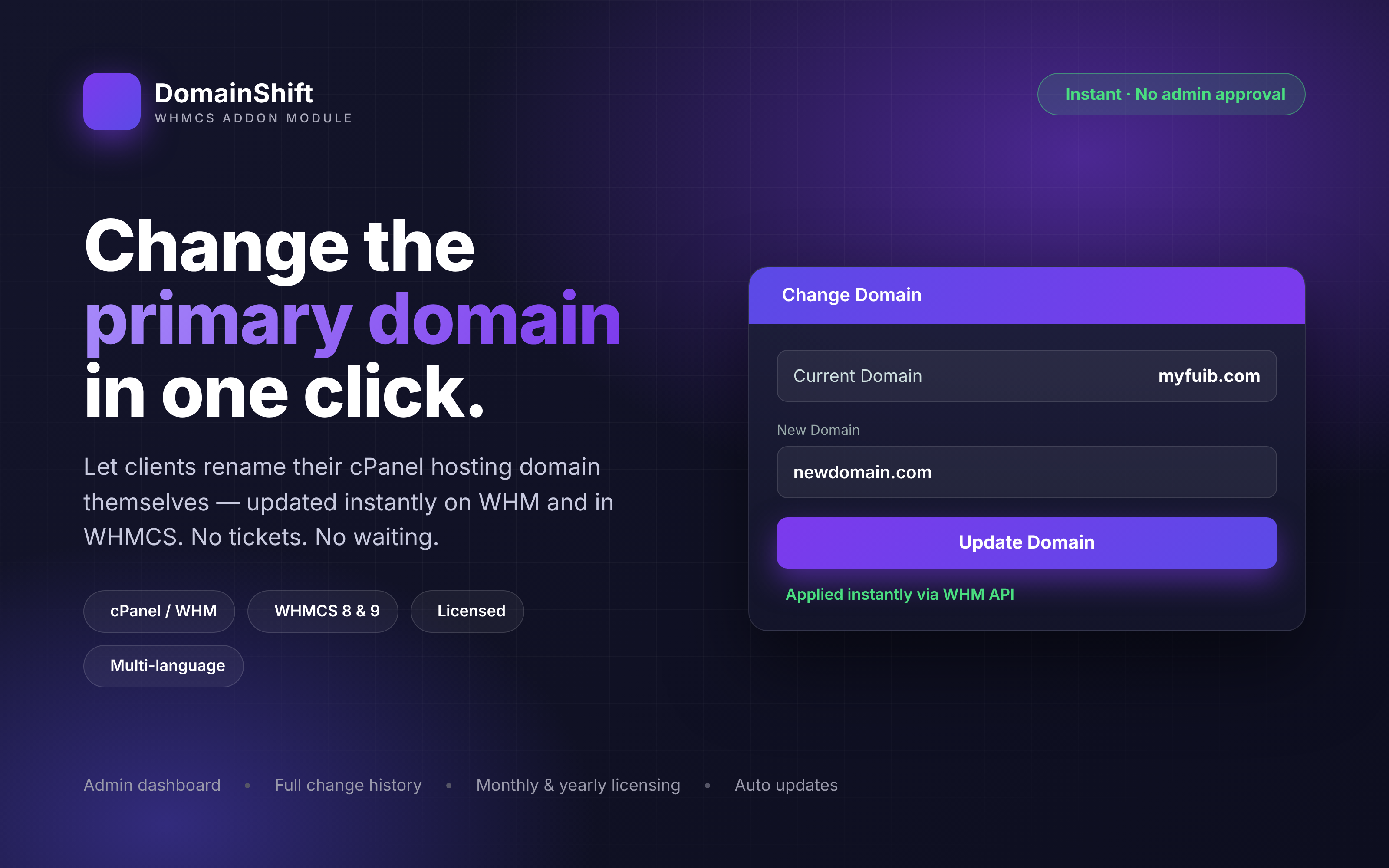 DomainShift — Instant cPanel Domain Changer for WHMCS